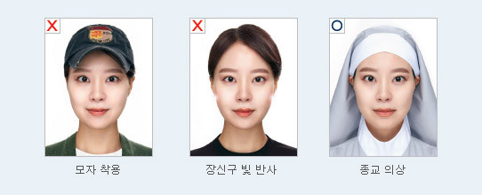 여권사진 의상·장신구 (모자 착용, 장신구 빛 반사, 종교 의상)