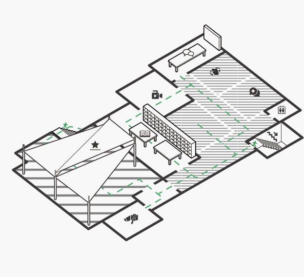 2nd floor plan: When you get out of the elevator, there are medical tourism, Goyang City Tourism Council, tourism conference room, media creation room, Goyang rooftop room, hanbok experience, traveler's library, and emergency stairs.